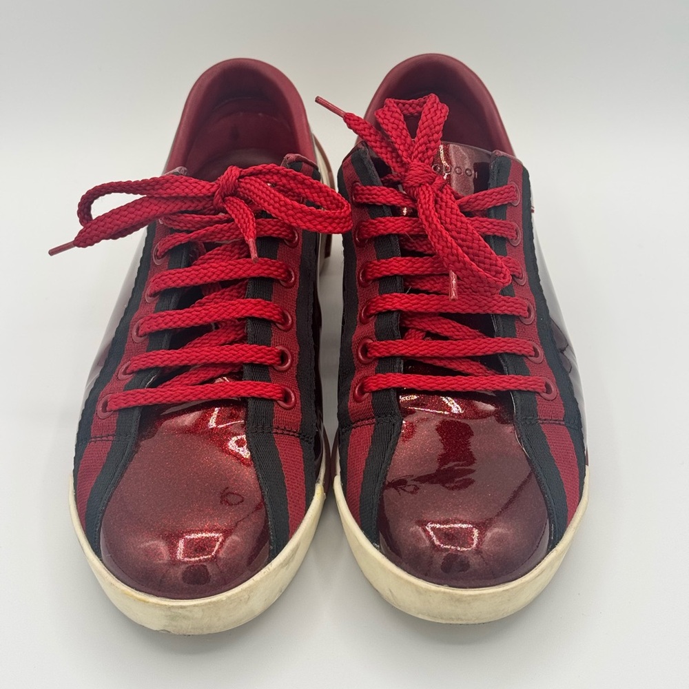 Gucci Red and Black Glossy Sneakers with Metallic Eyelets